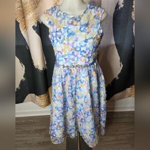 Rare Editions Pale Blue Dress with Blush Logo Detail